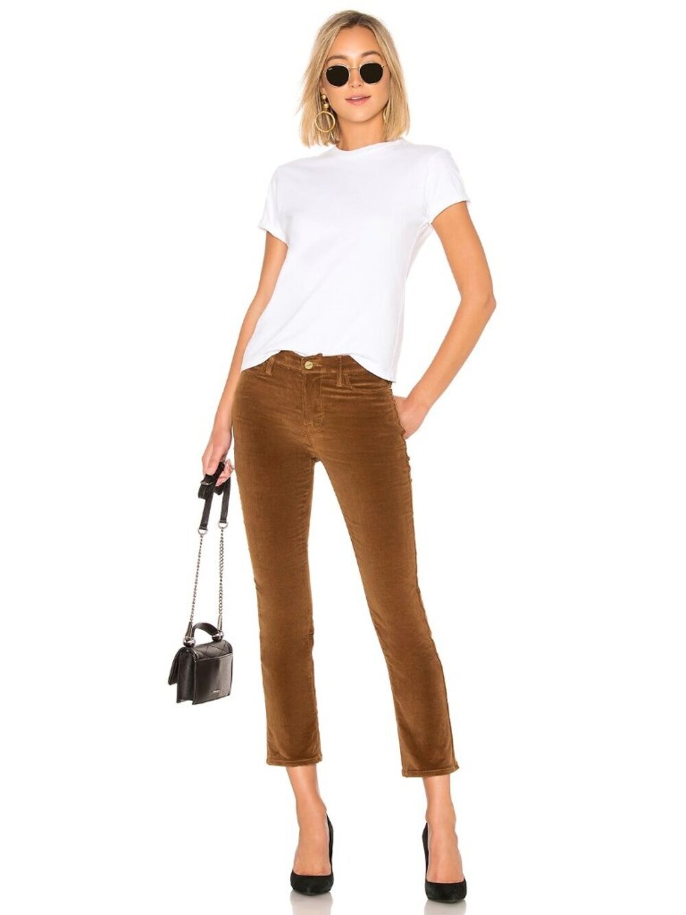 FRAME Le High Straight Warm Tan Corduroy Mid Rise Cropped Jeans, Size 27
